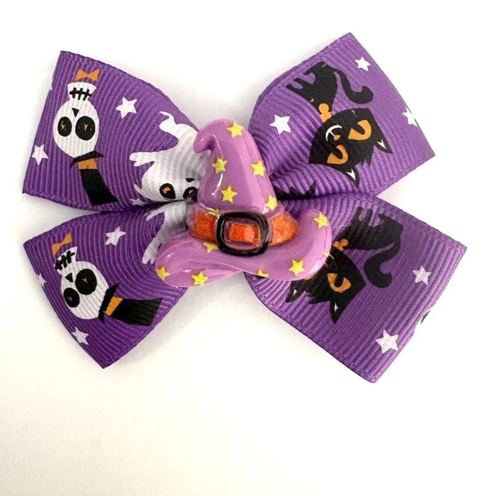 Halloween Hair Bow WITCH Set of 2 Girls Grosgrain Ribbon Bow Clips NWOT